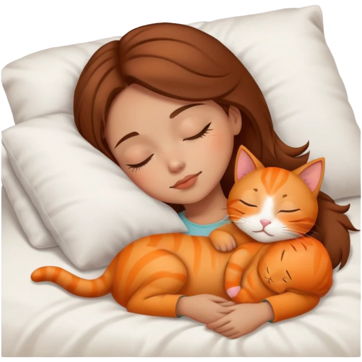 tan girl brown hair sleeping with orange kitty emoji