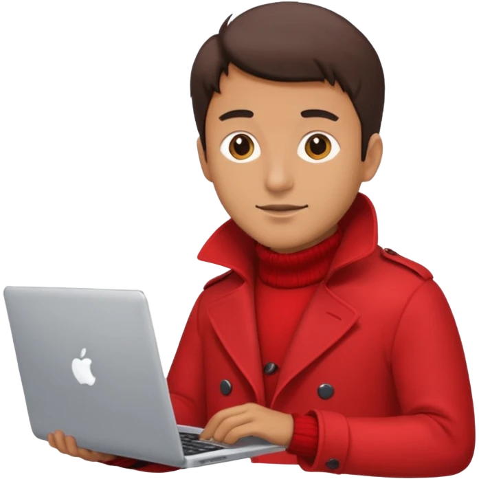 Man in red coat, laptop emoji
