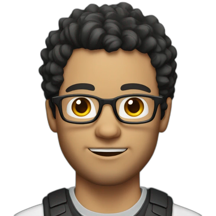 White man with short, curly and wavy black hair, he has a minimal beard and glasses, quite a forehead, and he is a gamer. emoji