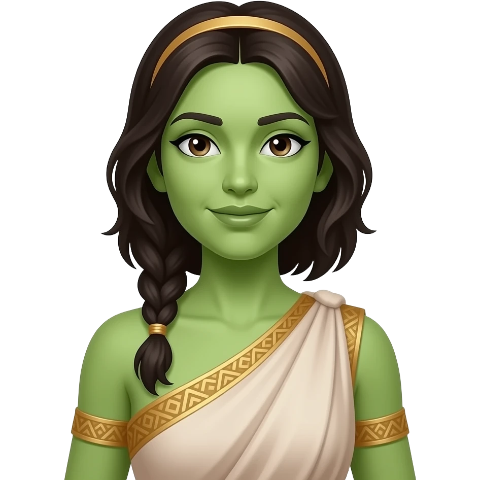 a Avatar green skin women wearing ancient cloth with half body, icon emoji