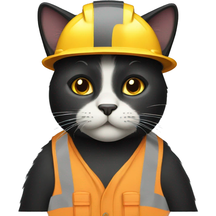 Black cat adult with a construction hat emoji