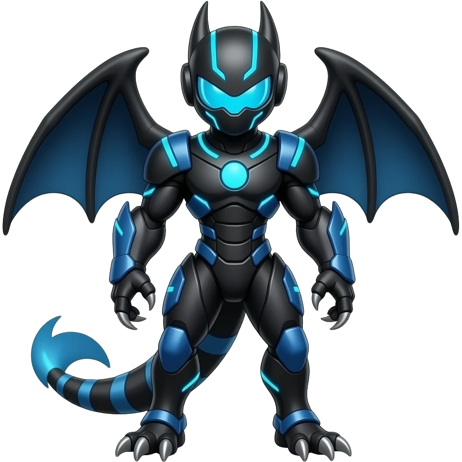 a black-blue Genesect-Raptor-Fakémon—hybrid with a futuristic visor-helmet full bodya black-blue Genesect-Raptor-Fakémon—hybrid with a futuristic visor-helmet full body emoji