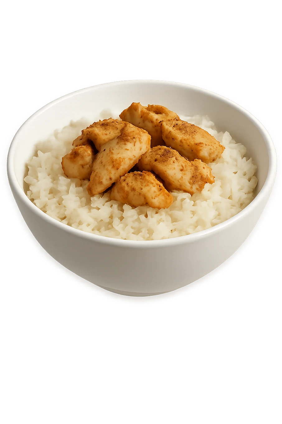 bowl bianca che fluttua in aria con riso e pollo emoji