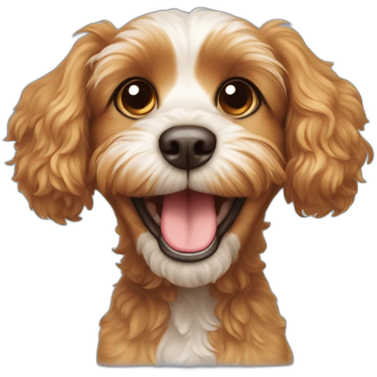 a cavoodle type dog that is smiling and goofy emoji