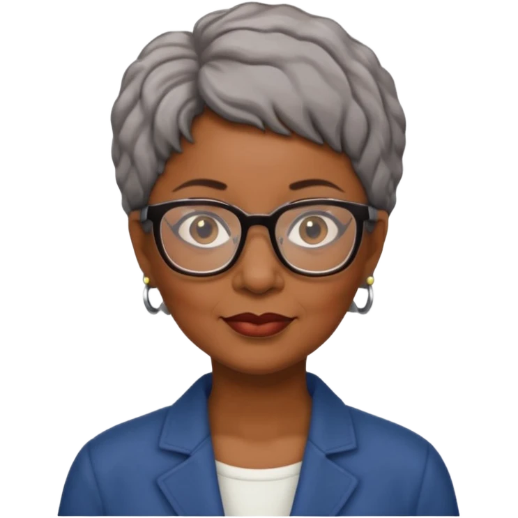 Older Black female author with short hair and glasses  emoji