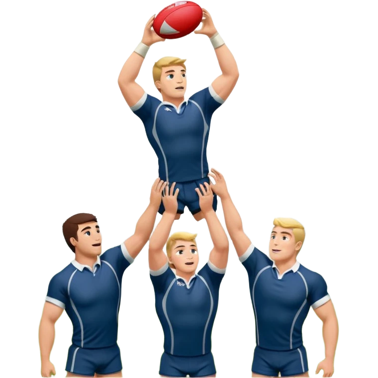 two rugby players lifting another player to catch a ball in a lineout in rugby emoji