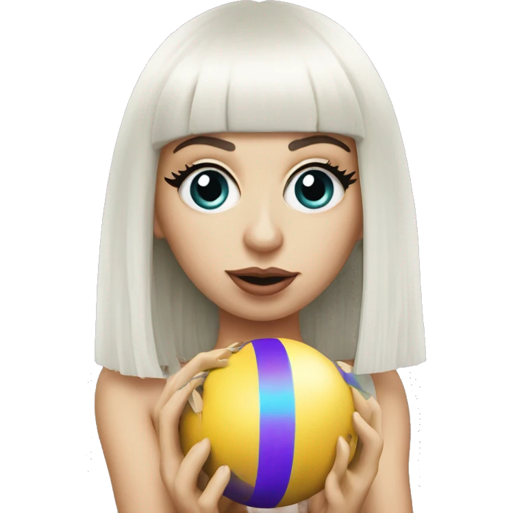 lady gaga with fringe holding koons ball emoji