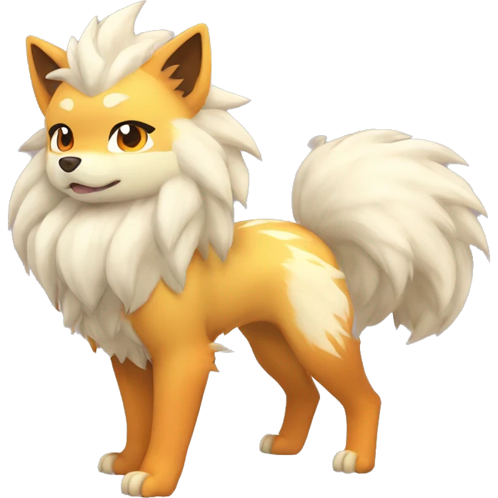 Colorful Shiny Kawaii Cute Arcanine—Vulpix-Ninetails-Shiba-Inu-Fakémon-Pokémon full body emoji