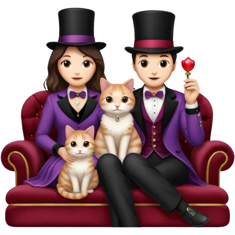 magician couple and their pet cat emoji