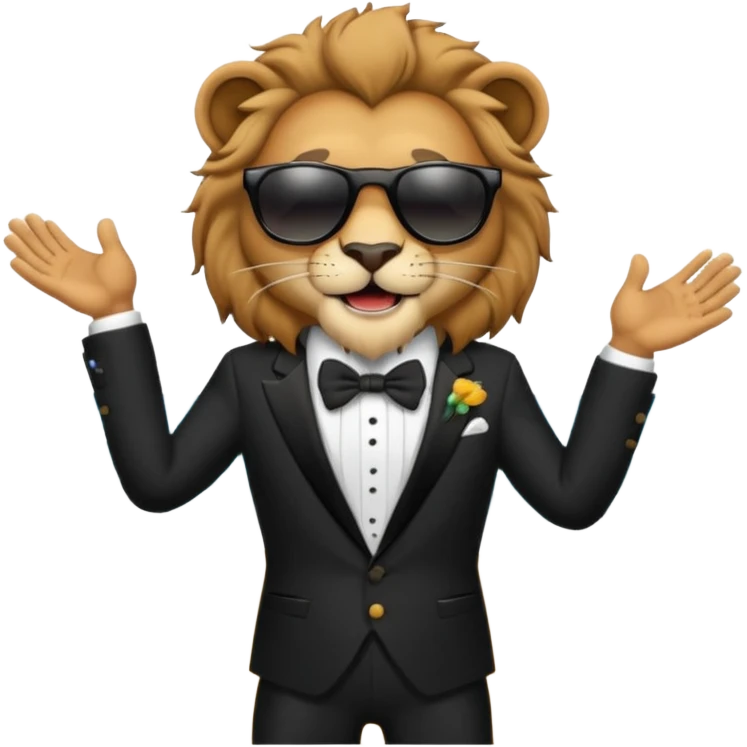 Lion that is singing in a tuxedo at the beach  emoji