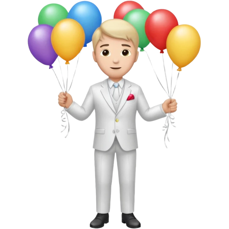 Birthday male with ballons in white suit emoji