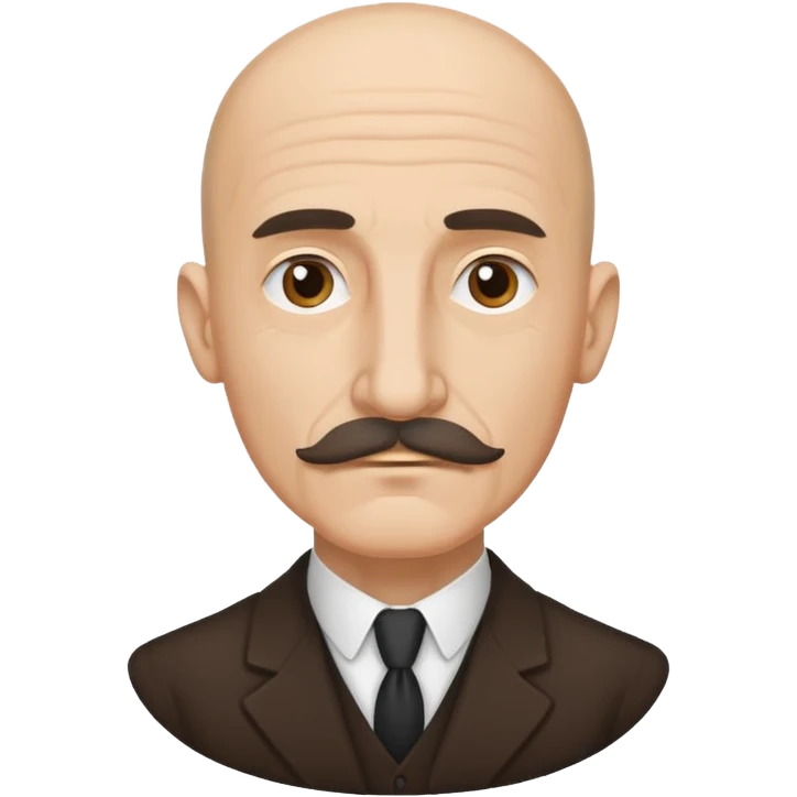 iOS emoji style, minimalist vector art of Henri Bergson, bald, prominent mustache, thoughtful expression emoji