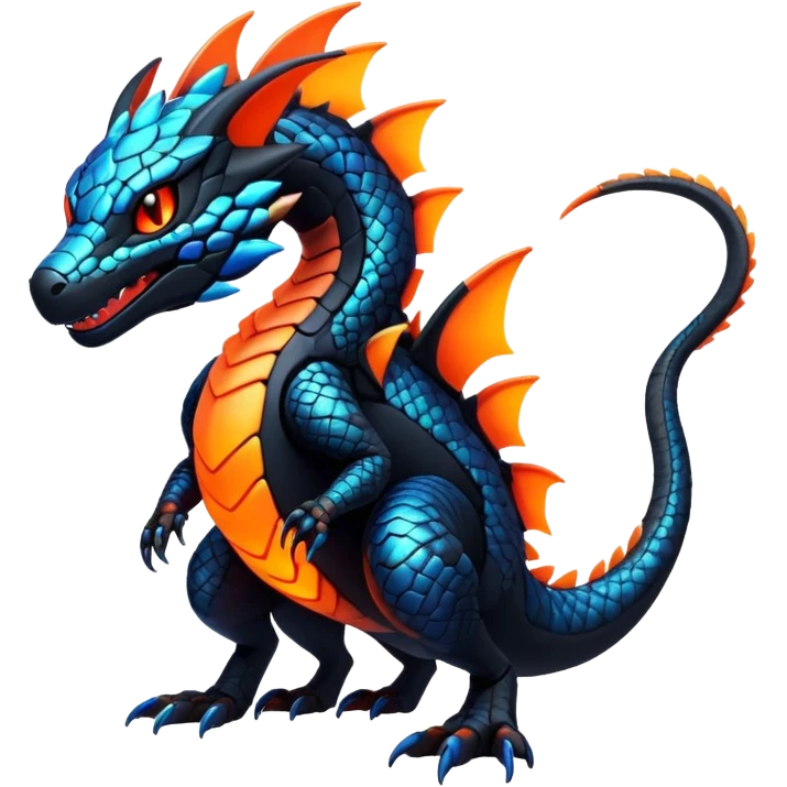 Modern Futuristic Scaly Iridescent Neon-glowing  Cyber-Salandit-Litten-Hybrid (Full body) emoji