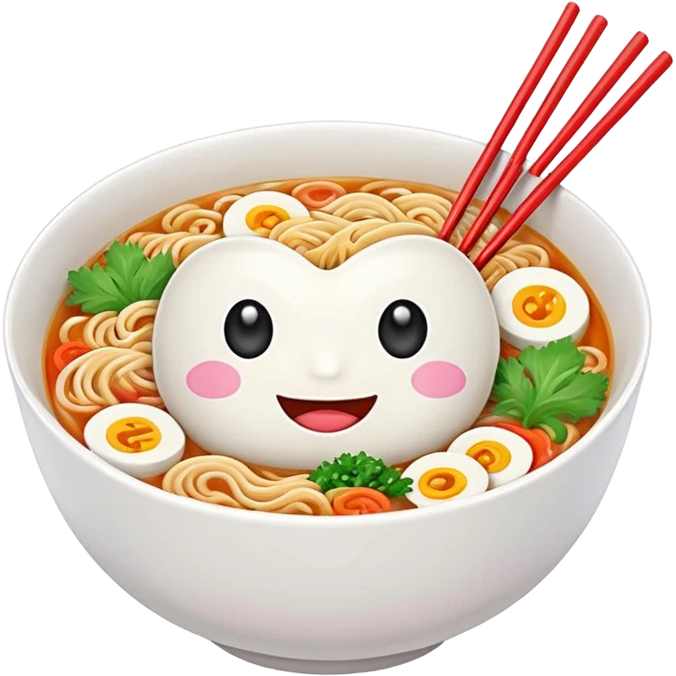 kawaii ramen with cute eyes and smile on the bowl only and 2 chopsticks ONLY emoji