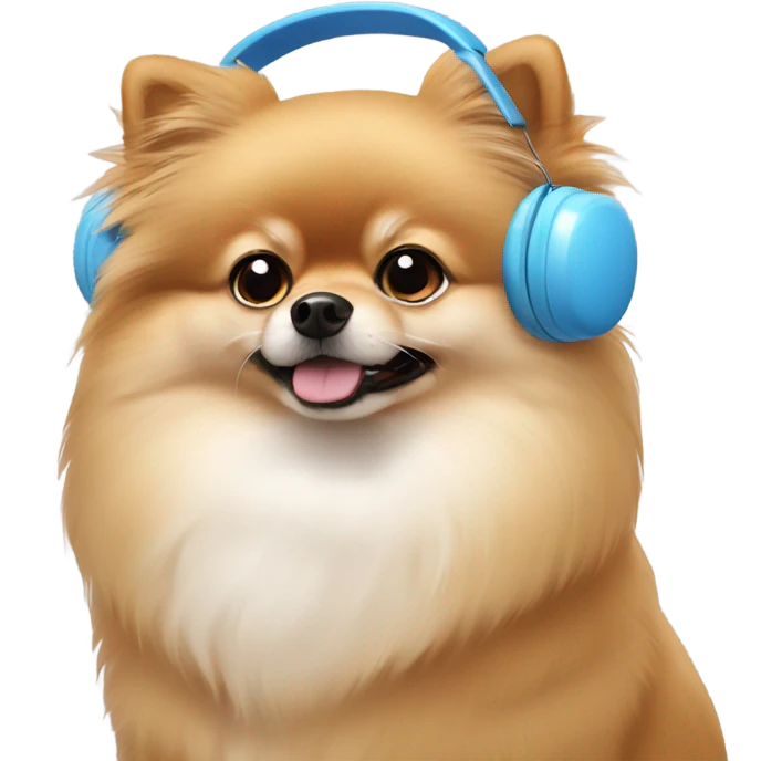 Tan Pomeranian with white beard and winter earmuffs  emoji