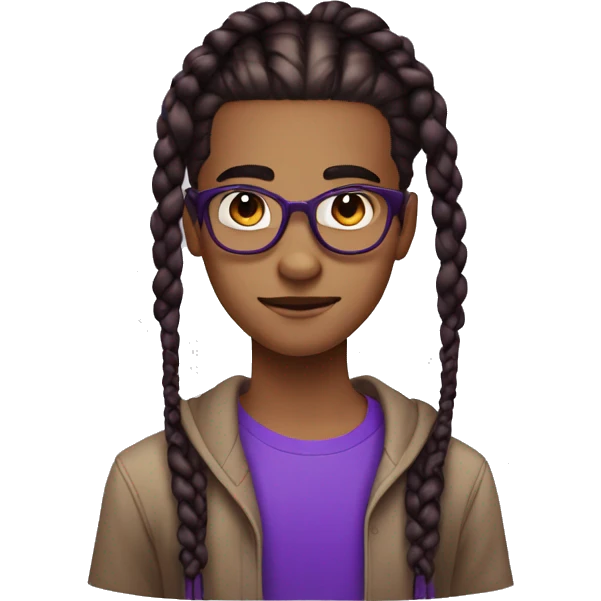 Brown teen nerd androginous boy with black and dark purple box braids showing near the eyes emoji