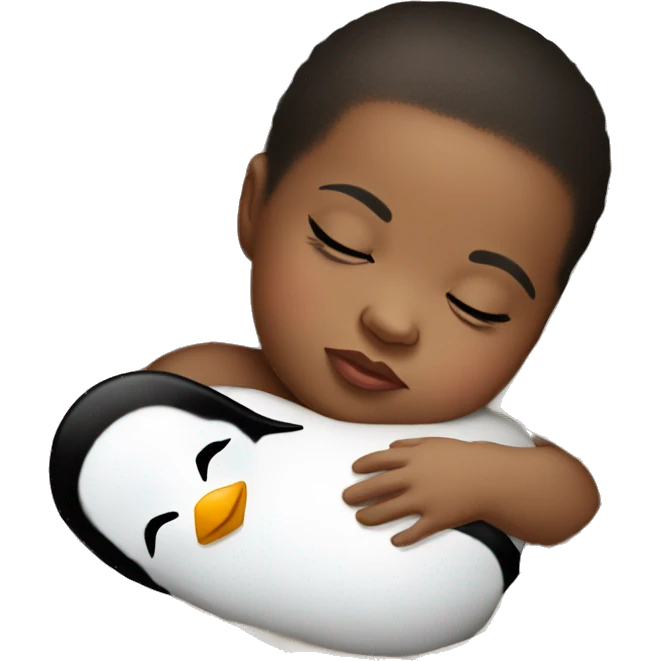 Baby girl sleeping with a penguin pillow emoji