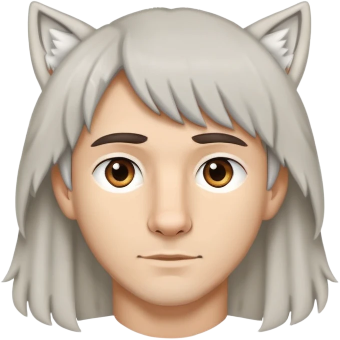 white man with dark short brown hair with curtain bangs, and pure white wolf ears emoji