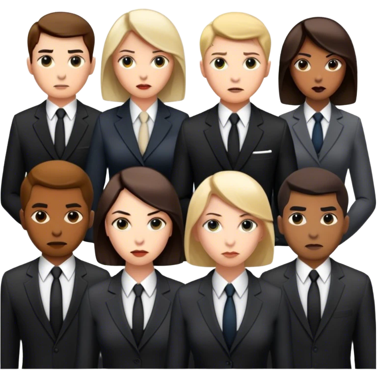 A group of secret intelligence agents in formal suits, with one being a woman and the rest being men. They appear serious, professional, and mysterious, working together as a team emoji