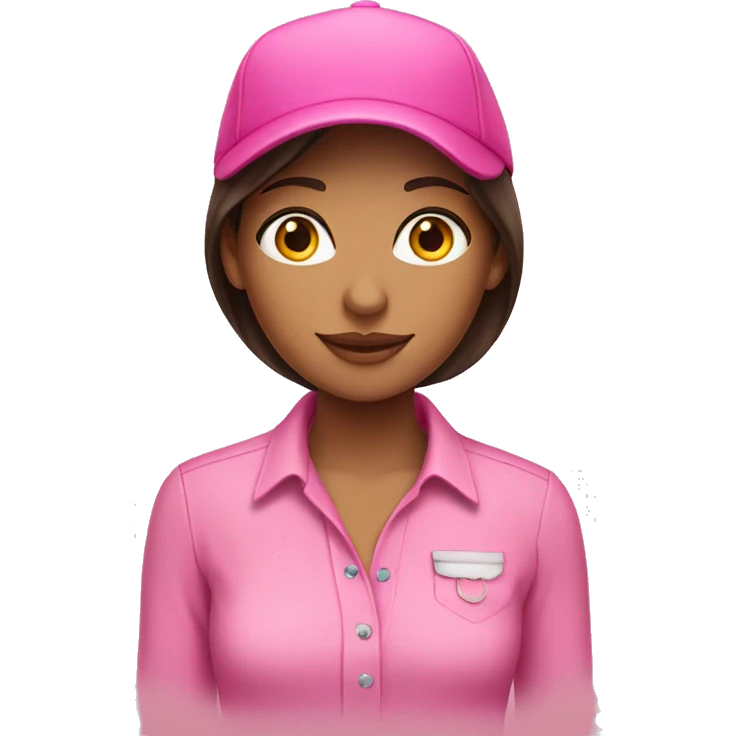 a brunette girl in a pink shirt with a pink hat  emoji