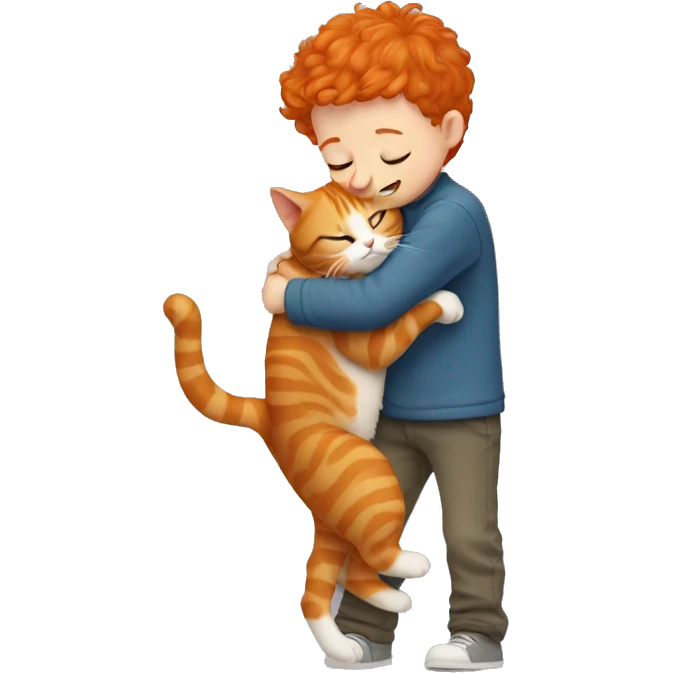Ginger boy hugging cat emoji