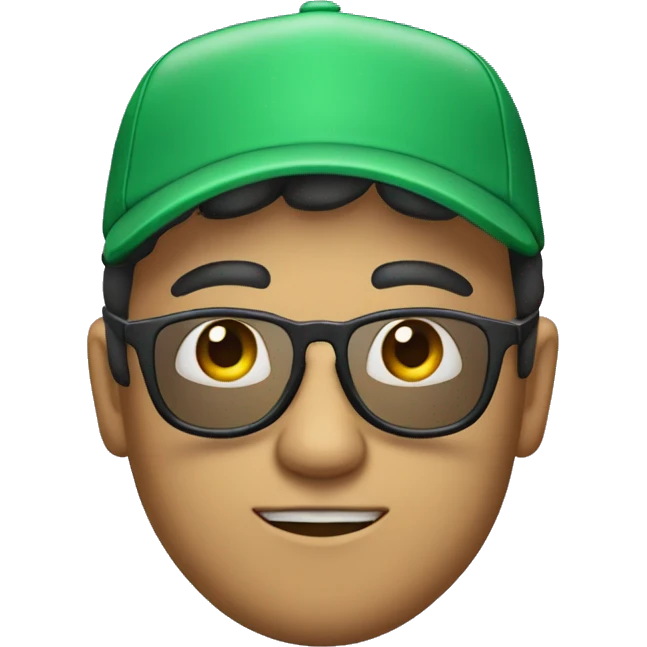 personaje blanco con gorra verde y lentes morados y cabello medio ondulado emoji