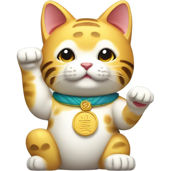 Maneki-Neko holding coin and waving one paw emoji