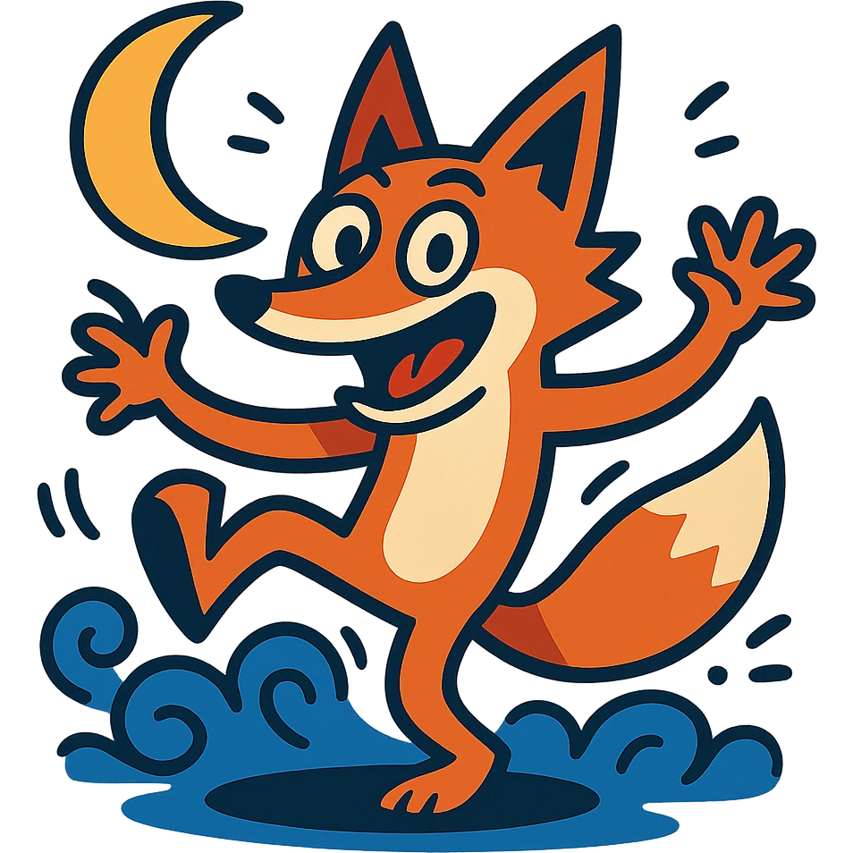 crazy fox dancing under moonlight emoji