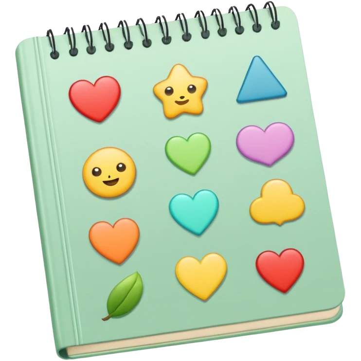 pale green note book with stickers emoji