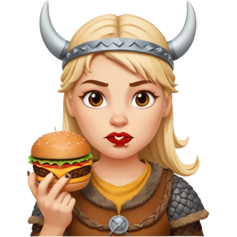 woman viking eating burger emoji