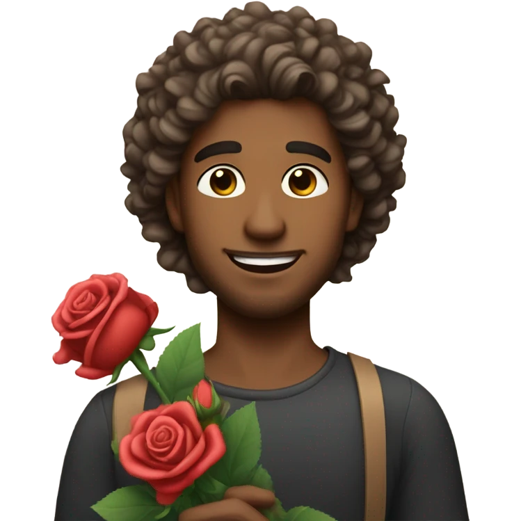 Handsome man with curly hair with a bouquet of roses emoji
