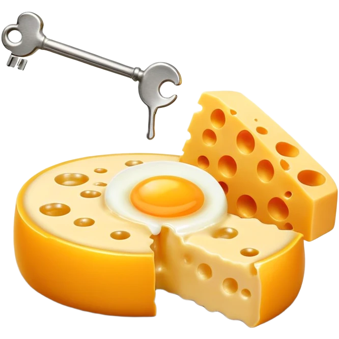 Ethereal vitamin K2 appearing as a golden key floating among pieces of aged cheese, egg yolk, and fermented natto. The key directs glowing calcium particles toward a single bone with a bright golden deposition point, illustrating K2's targeted calcium-directing function. emoji