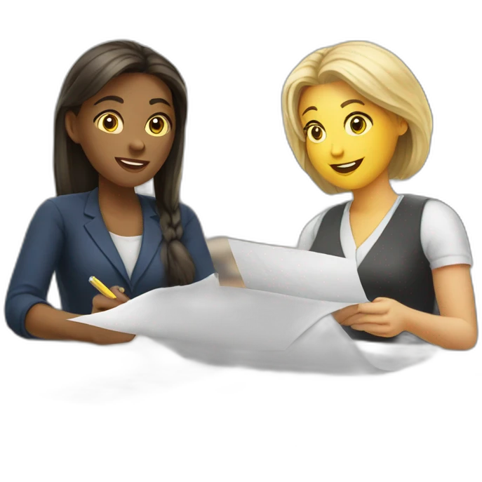 two white women filling paperwork emoji