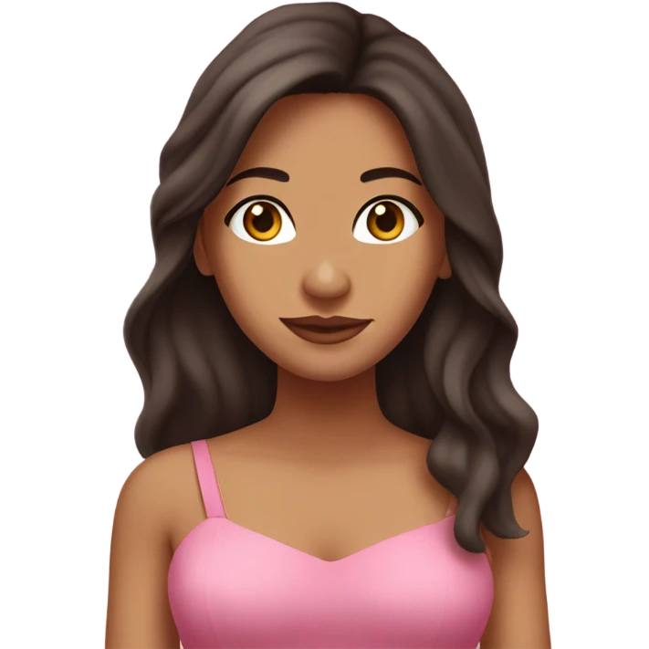 Latina girl with dark auburn long hair wearing a pink dress with thin straps emoji