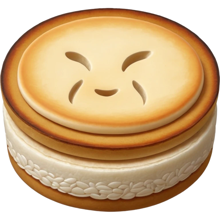 round flat rice cake, lightly toasted surface, emoji