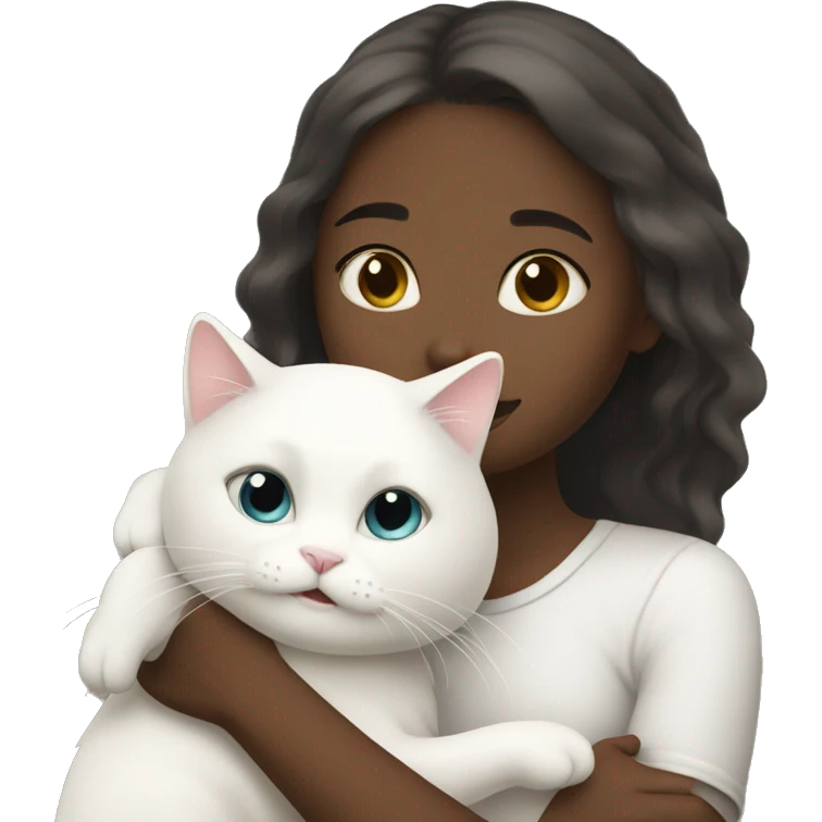 Girl hug her white cat emoji