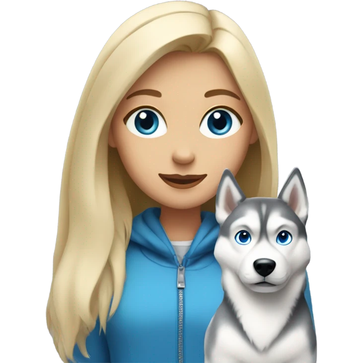 Blonde girl with blue eyes with a gray Husky emoji