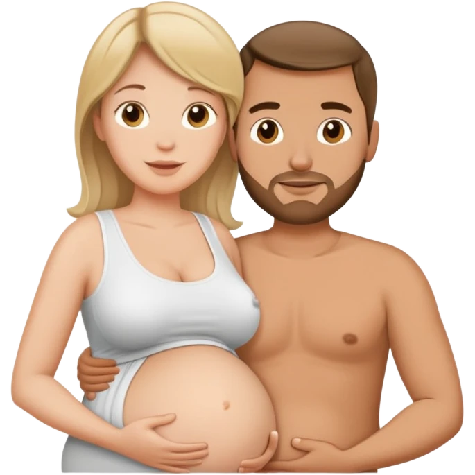 white pregnant woman and her husband belly showinh emoji