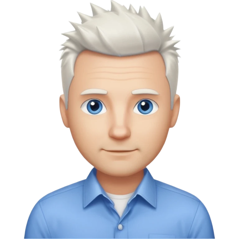 40 yr old white man short white spike hair dress shirt blue eyes smallsmile emoji