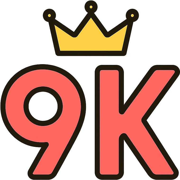 the lettering '9k' with a crown on top, visually balanced, suitable for a logo, clean design emoji