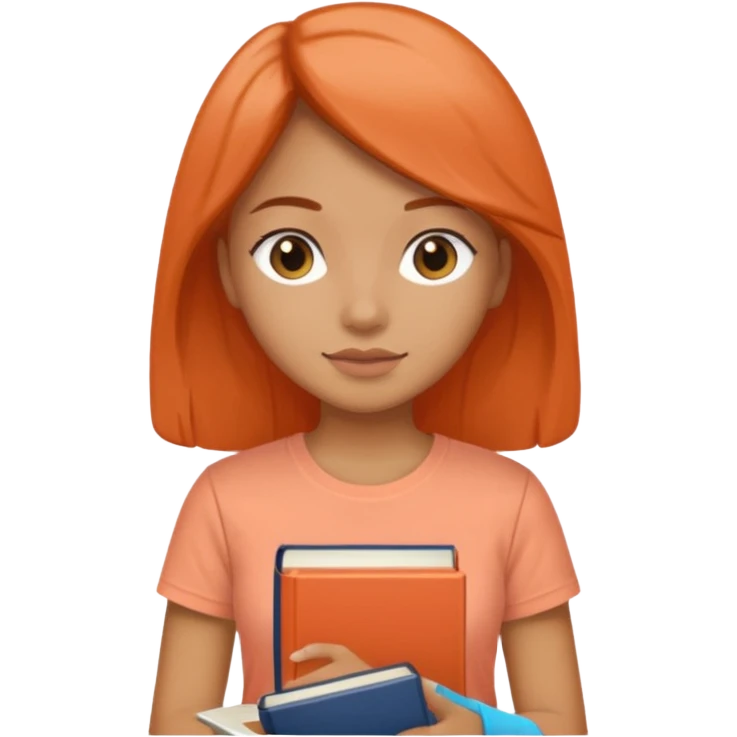 Garota com livro na mão, camiseta cor salmão  emoji
