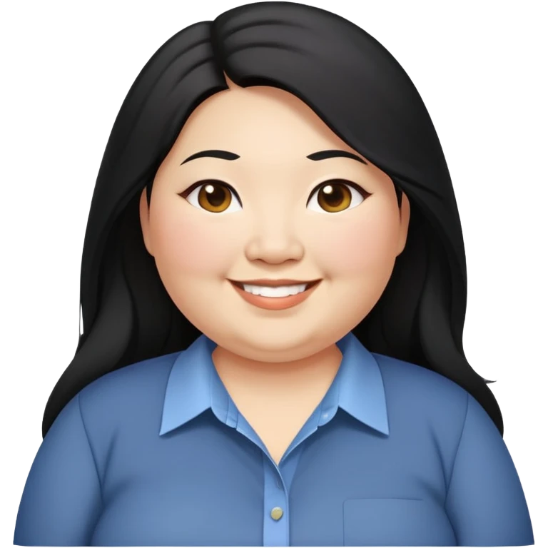 obesity Asian woman with black long hair smiling business casual shirt upper body shot emoji