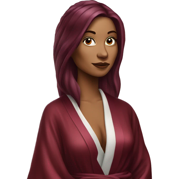 Beautiful tattooed burgundy long haired woman in silk robe emoji