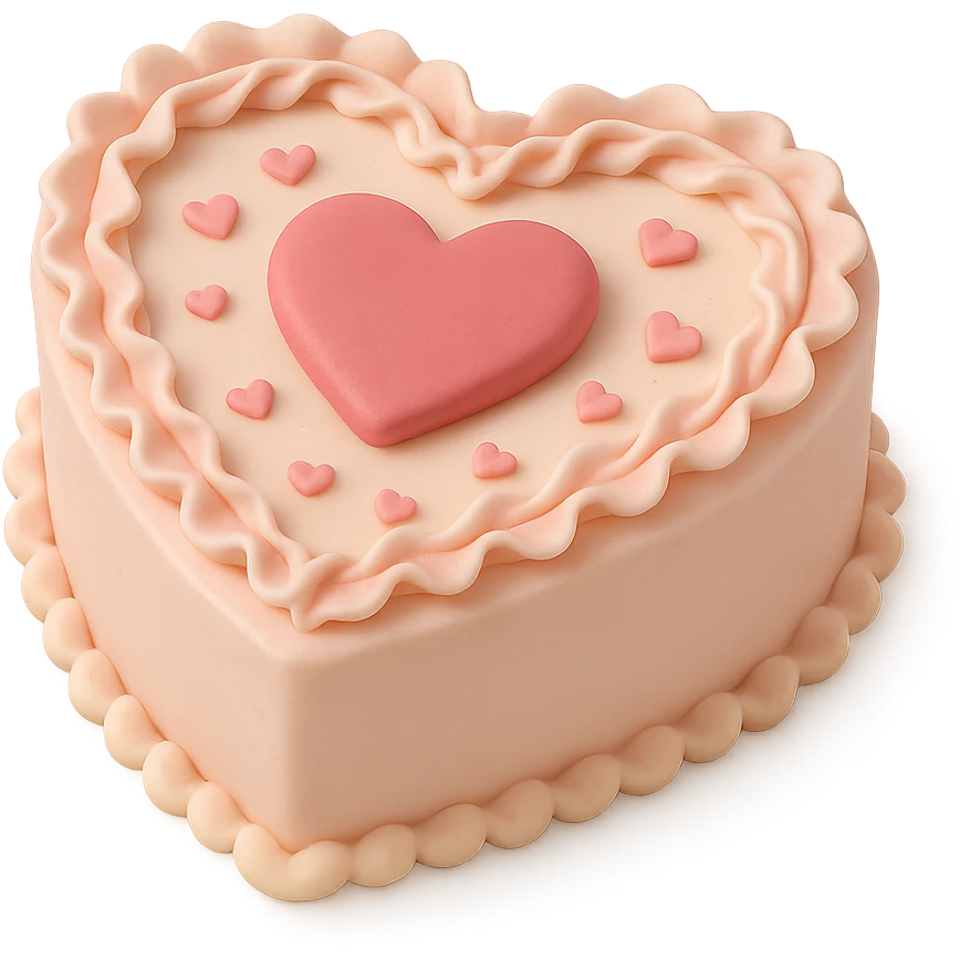 heart-shaped fondant cake with piped ruffles emoji