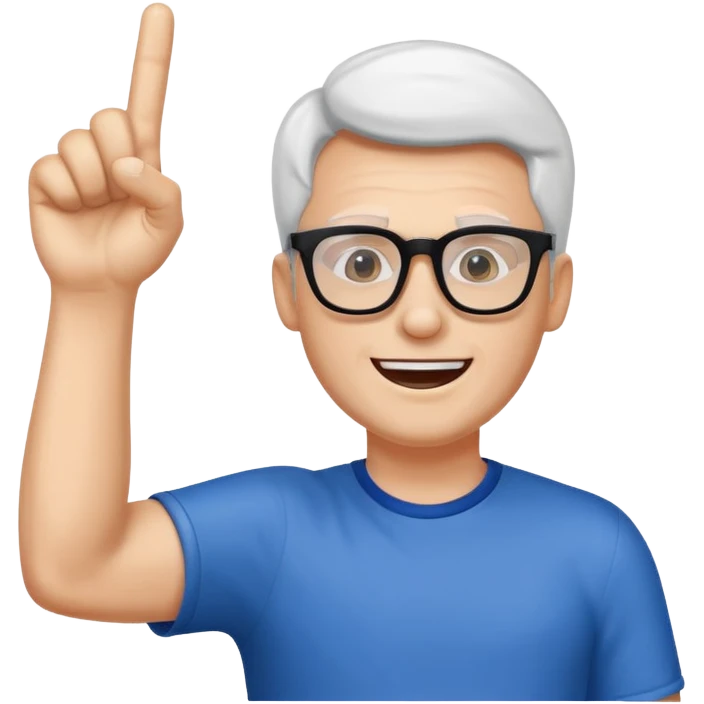 A slim man with glasses, pumping the foam finger in the air with bright enthusiasm. emoji
