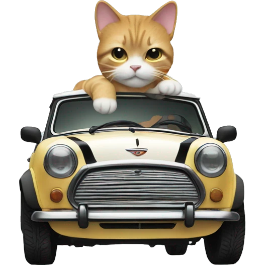 Cat driving Austin mini  emoji