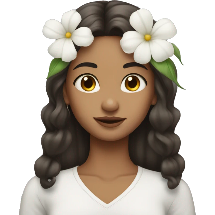 Long brunette Hair Girl with big white flower earrings emoji