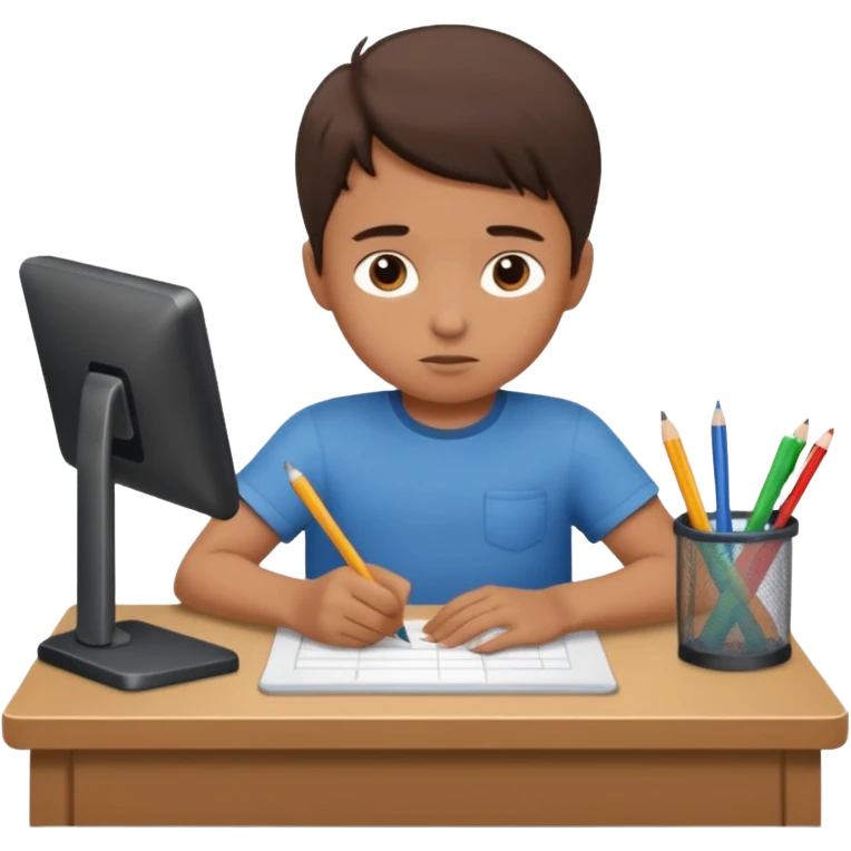 a child working hard ata a desk emoji