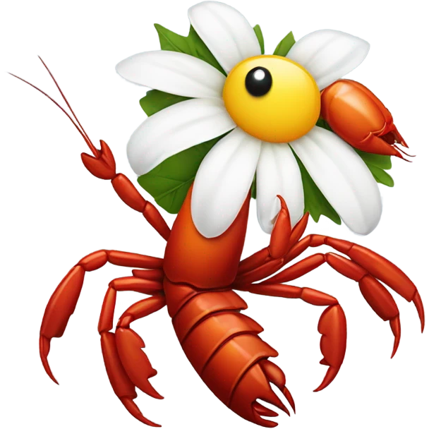 Crawfish holding a daisy in its claws emoji