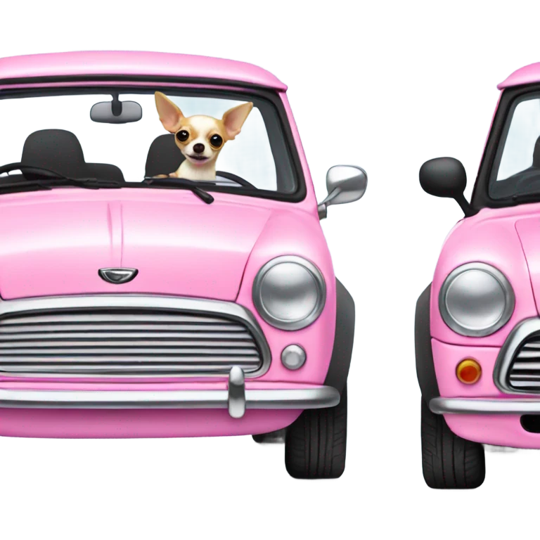 Chihuahua driving pink mini cooper emoji